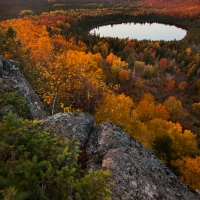 Looking north from Oberg Mountain is Oberg Lake, near Lake Superior's north shore and the Superior Hiking Trail.